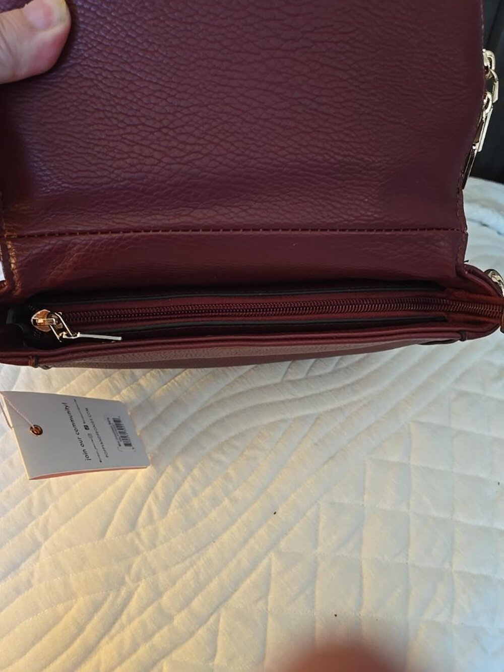 Poppy & Peonies Burgundy Crossbody Bag with Gold Hardware - Picture 4 of 10